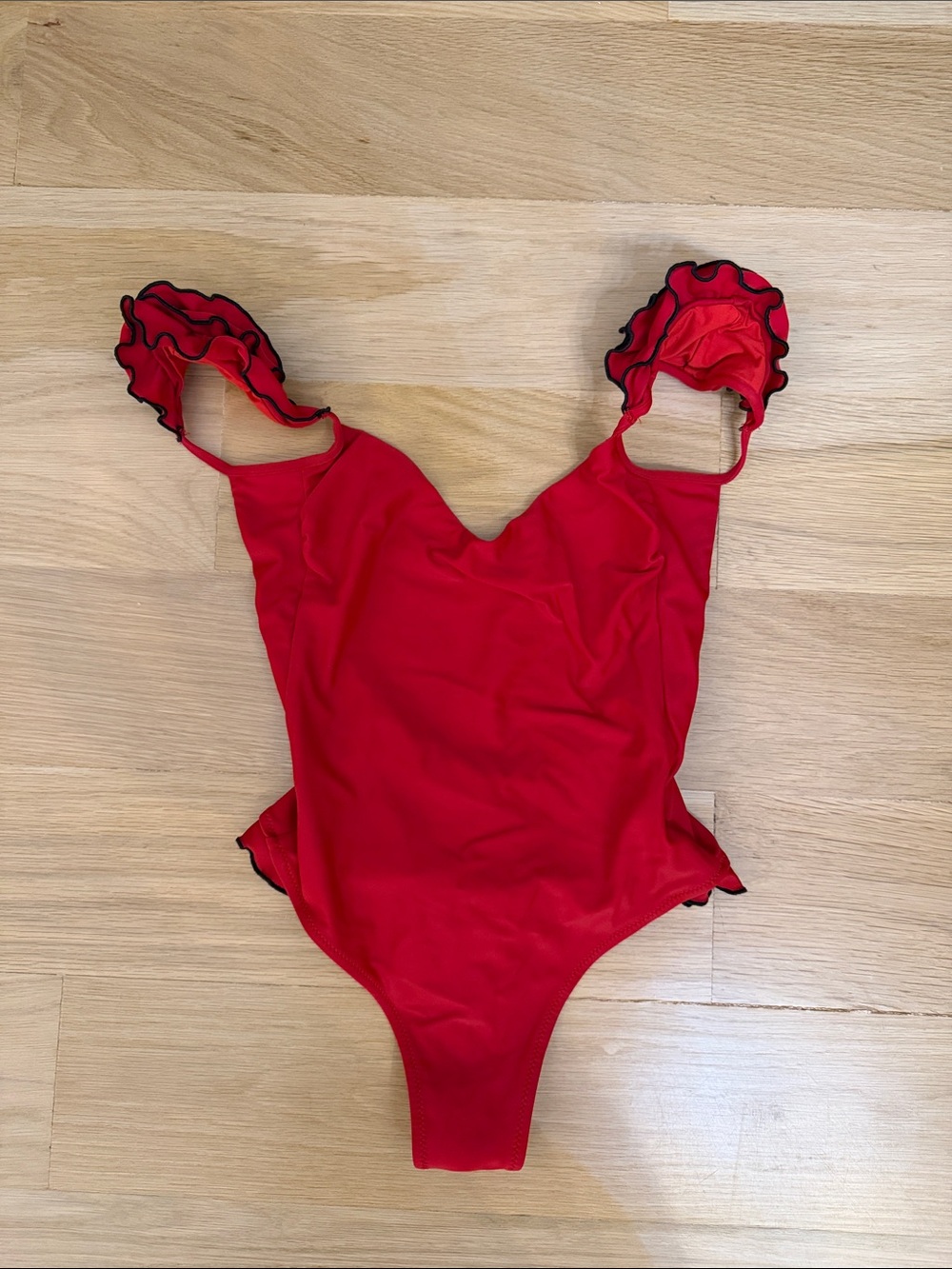 Shadi Ruffle-Shoulder Red One-Piece Swimsuit